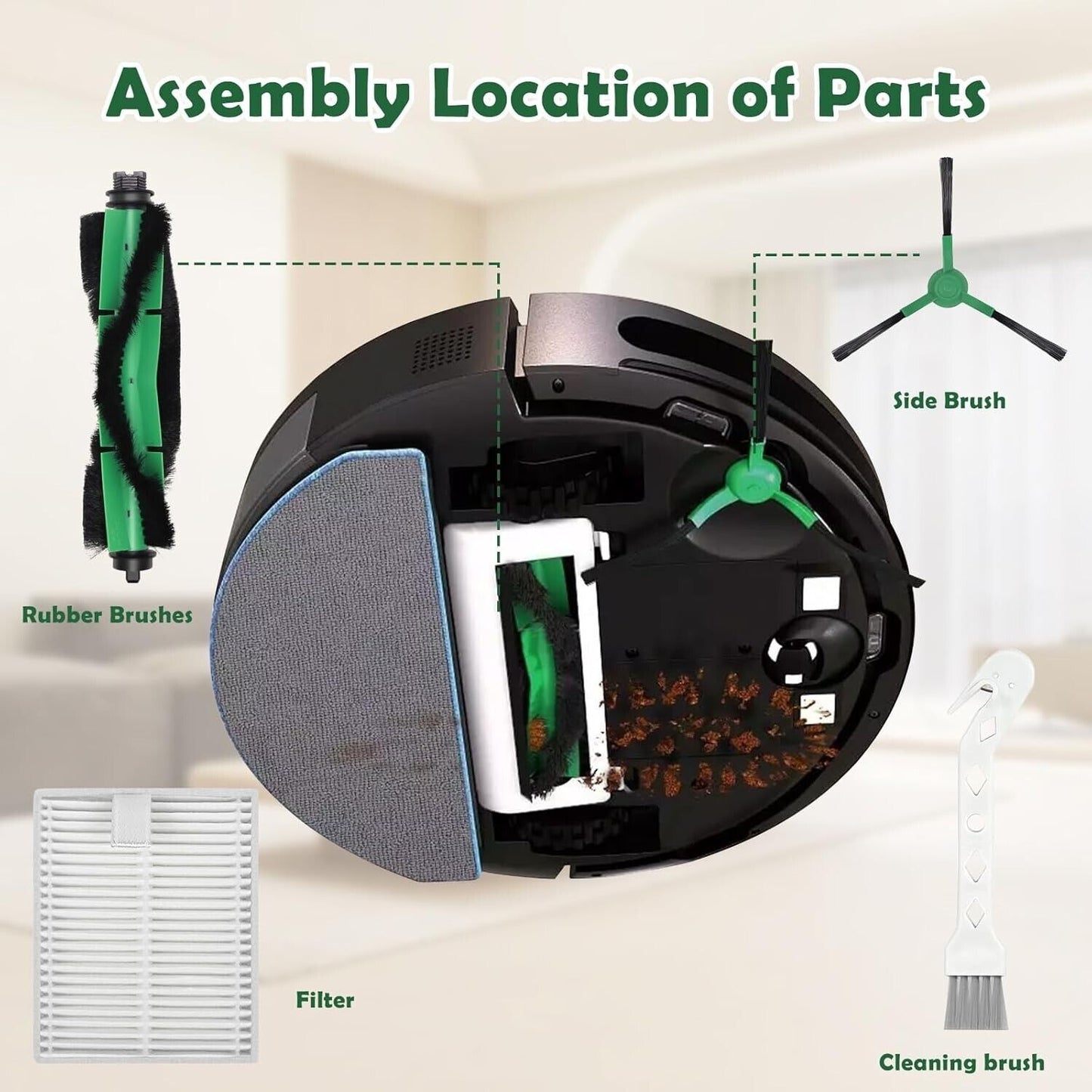 Replacement Parts Compatible for iRobot Roomba Combo Essential Y0140, Y0110