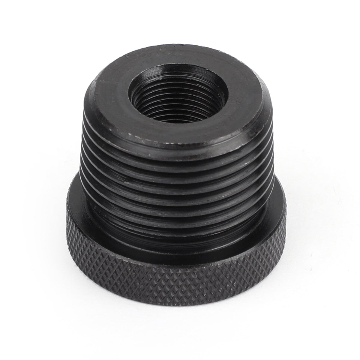 Knurled Black 1/2-28 To 3/4 Npt Threaded Oil Filter Adapter Anodized Connector
