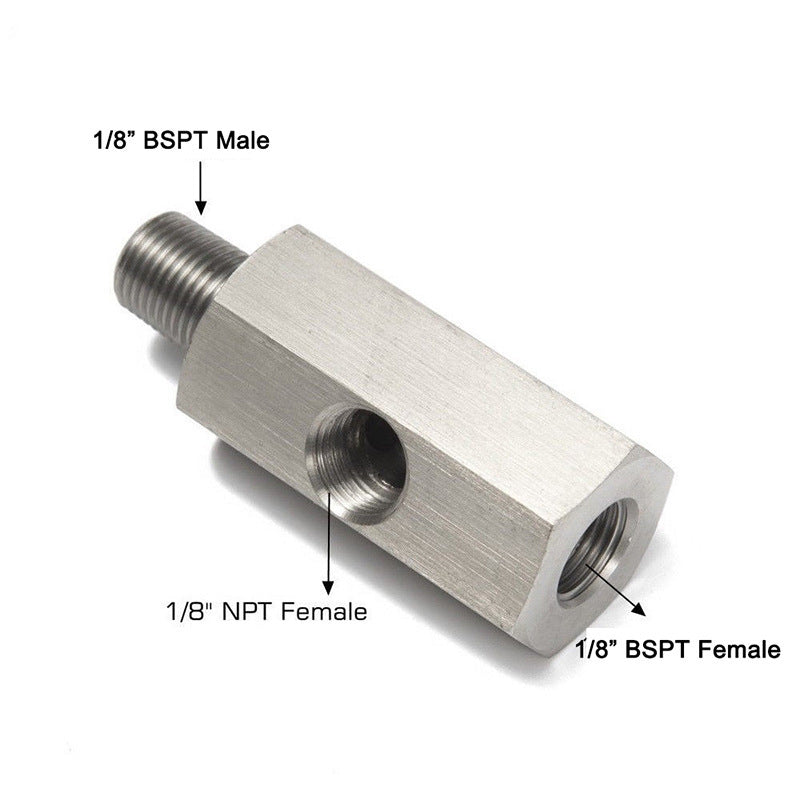 1/8" BSPT Oil Pressure Sensor Tee to NPT Adapter Turbo Supply Feed Line Mete